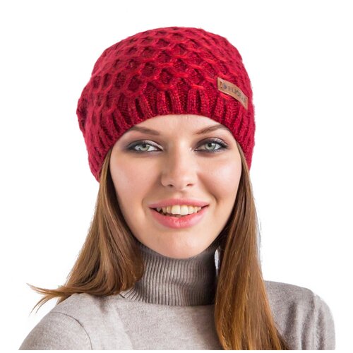 фото Шапка flioraj, демисезон/зима, шерсть, подкладка, вязаная, утепленная, размер 56-58, красный