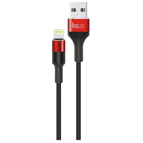 Кабель USB ISA для iPhone Lightning 1 m 2.1A Nylon+Metal ISA черный магнитная зарядка лайтнинг айфон кабель магнитный для зарядки айфон магнитный lightning iphone hoco x52 черный