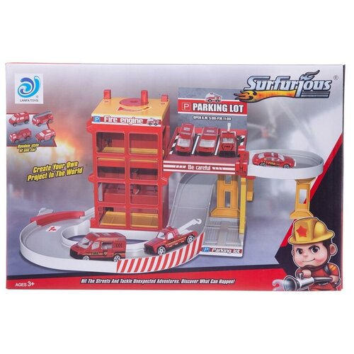 фото Парковка-трек junfa пожарная станция с лифтом и машинкой junfa toys