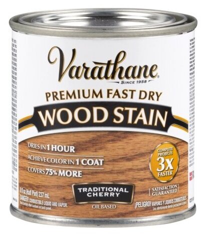 Масло для дерева и мебели Varathane Fast Dry Wood Stain быстросохнущее тонирующее масла, морилка, пропитка для дерева, Традиционная вишня, 0.236 л