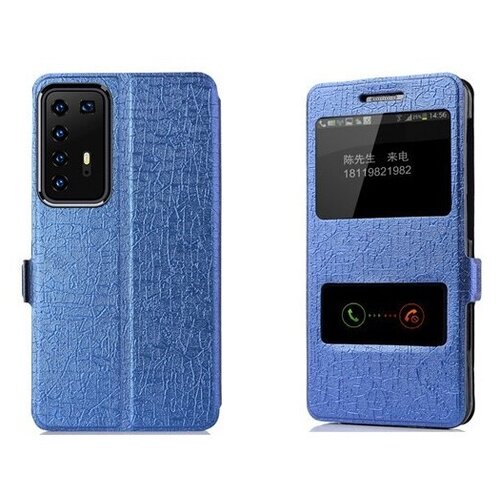 фото Чехол-книжка mypads для huawei p40 pro с окном вызова предпросмотра и свайпом позволяет отвечать на звонки и сообщения не открывая крышку синий