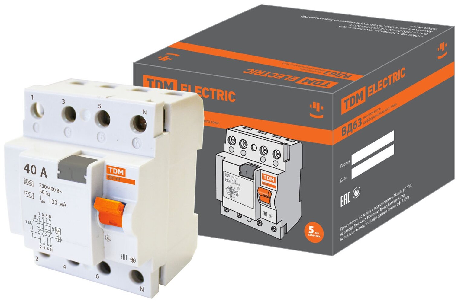 фото Устройство защитного отключения ВД63 4Р 40А 100мА (электронное) TDM