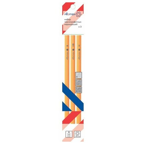 фото Набор графитных карандашей 03шт, attomex b,hb,h гексагональные 1,85мм