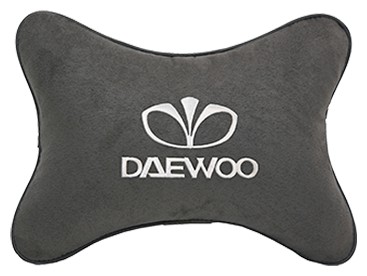 Автомобильная подушка на подголовник алькантара D.Grey с логотипом автомобиля DAEWOO