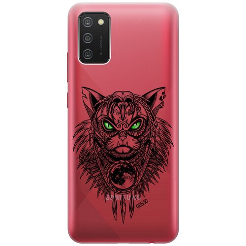 Ультратонкий силиконовый чехол-накладка Transparent для Samsung Galaxy A02s с 3D принтом Shaman Cat ультратонкий силиконовый чехол накладка transparent для samsung galaxy note 10 lite с 3d принтом shaman cat