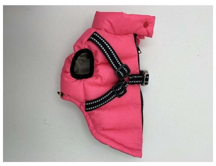 Куртка для собак со шлейкой, размер 14 (ДС 32 см, ОГ 42 см, ОШ 31 см), розовая - фотография № 2