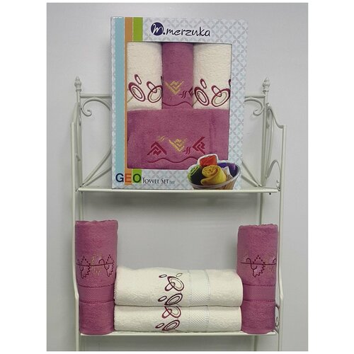 фото Oran merzuka полотенце geo цвет: тёмно-розовый (50х80 см - 2 шт, 70х130 см - 2 шт)