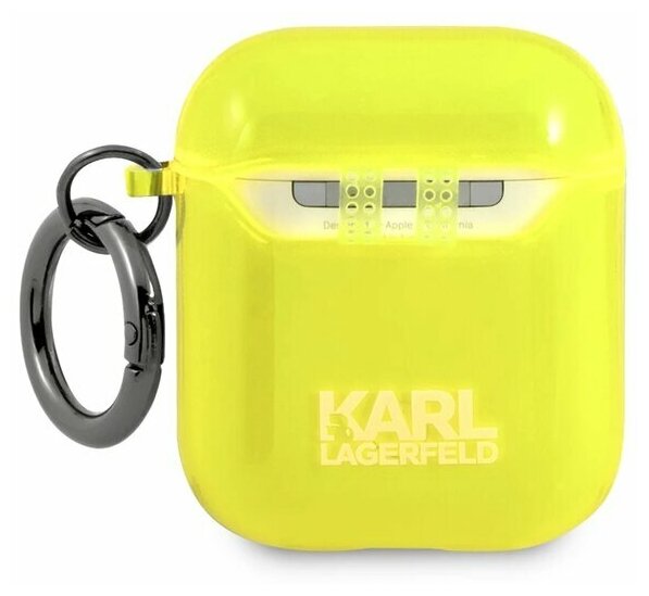 Lagerfeld для Airpods 1/2 чехол TPU FLUO with ring Choupette Transp Yellow