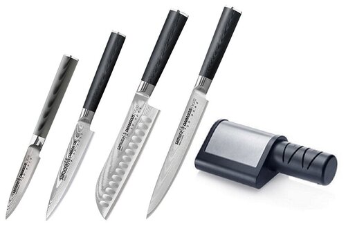 Набор из 4-х ножей, овощной, универсальный, сантоку, слайсер И дисковой электрической точилки SD-0244ЭТ