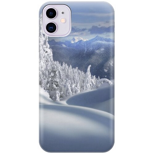 фото Силиконовый чехол на apple iphone 11 / эпл айфон 11 с принтом "заснеженный лес и горы gosso