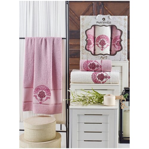 фото Oran merzuka полотенце hilda цвет: светло-розовый (50х90 см - 2 шт,70х140 см)