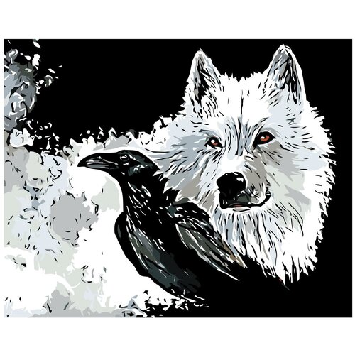Картина по номерам, Живопись по номерам, 40 x 50, A363, белый волк, чёрная ворона, животные, дикие, птица картина по номерам живопись по номерам 40 x 50 a363 белый волк чёрная ворона животные дикие птица