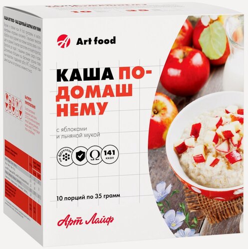 Изображение товара Артлайф Каша по домашнему с яблоками С льняной мукой и полиненасыщенными жирными кислотами. Короб 10 порций по 35 гр. Арт лайф / Artlife
