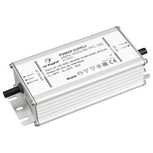 Блок питания ARPV-UH24100-PFC-55C (24V, 4.2A, 100W) (Arlight, IP67 Металл, 5 лет) блок питания arpv uh24100 pfc 55c 24v 4 2a 100w arlight ip67 металл 5 лет