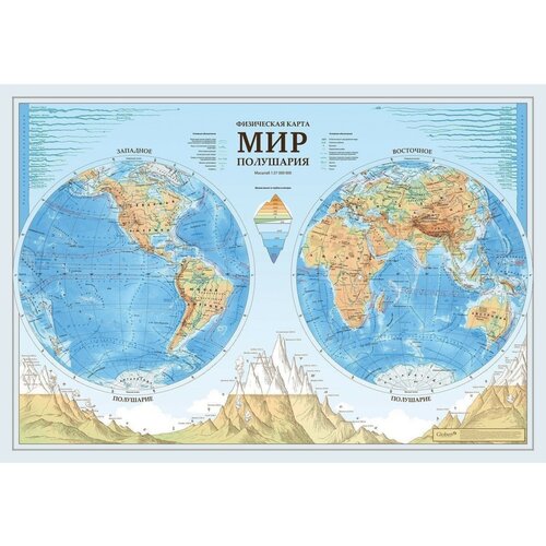 Карта Мира географическая Физическая (карта полушарий), 101 х 69 см, 1:37 млн, ламинированная карта мира географическая настенная физическая карта полушарий 101 х 69 см 1 37 млн