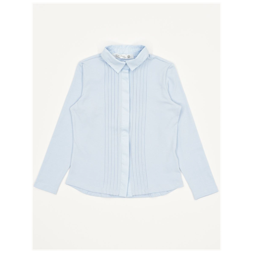 Блузка для девочки классическая, трикотажная, для школы, рубашка для девочки / Белый слон 5446 (светло-голубой) р.158