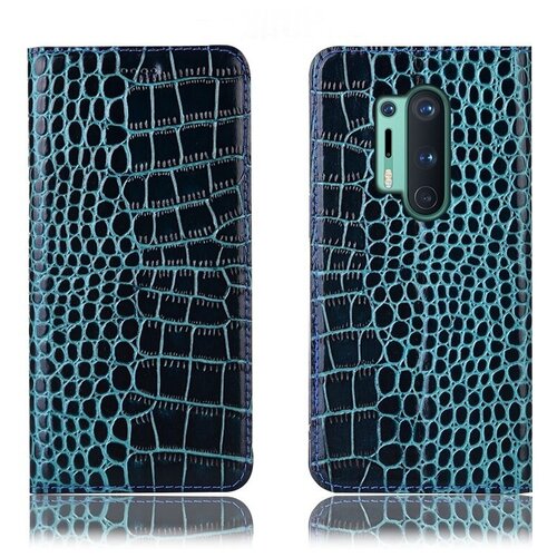 фото Чехол-книжка mypads premium для oneplus 8 pro из качественной импортной натуральной кожи теленка с фактурной прошивкой рельефа кожи крокодила экзотический синий