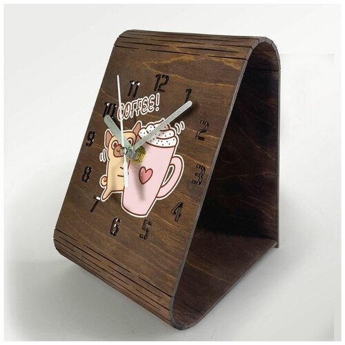 Настольные часы из дерева, цвет венге, яркий рисунок Кофе (Милота, Собаки ) - 482