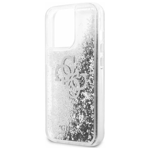 фото Guess для iphone 13 pro чехол liquid glitter 4g big logo hard silver