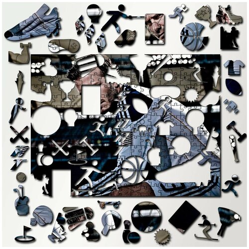 Пазл деревянный с фигурками из дерева 340 деталей 36х27 см спорт футбол, Дэвид Бэкхем - 913