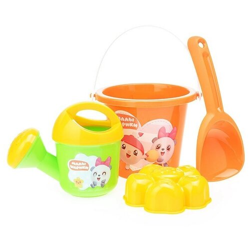 фото Набор для песка малышарики №5 "нюшенька и пандочка" (ведёрко, совочек, лейка, формочка) в сетке нордпласт