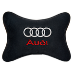 Автомобильная подушка на подголовник алькантара Black с логотипом автомобиля AUDI - изображение