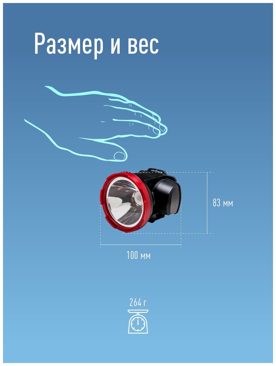 Фонарь светодиодный аккум. налобный H5W 2 режима 5Вт LED 2А.ч зарядка от USB KOCAccuH5WLED КОСМОС - фото №3