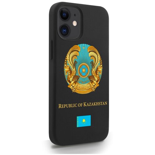 Черный силиконовый чехол SignumCase для iPhone 12 Mini Герб Казахстана для Айфон 12 Мини