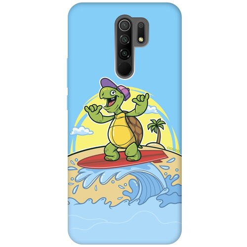 фото Силиконовая чехол-накладка silky touch для xiaomi redmi 9 с принтом "turtle surfer" голубая gosso