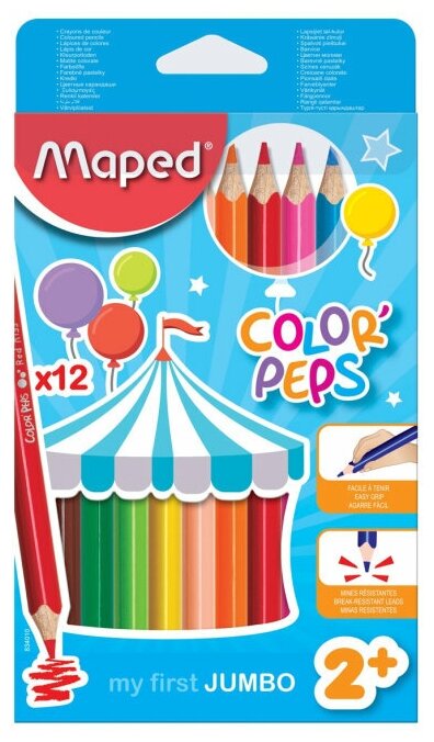 Карандаши цветные COLOR'PEPS MAXI, 12 цветов, треугольные (834010) - фото №1