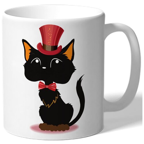 фото Кружка белая парная в подарок влюбленным - кот со шляпой и бабочкой drabs