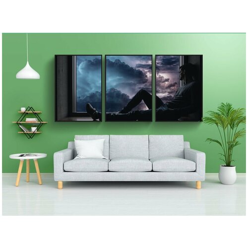 фото Набор модулных постеров для интерьера "человек, окно, облака" 60x90 см. в тубусе, без рамки lotsprints