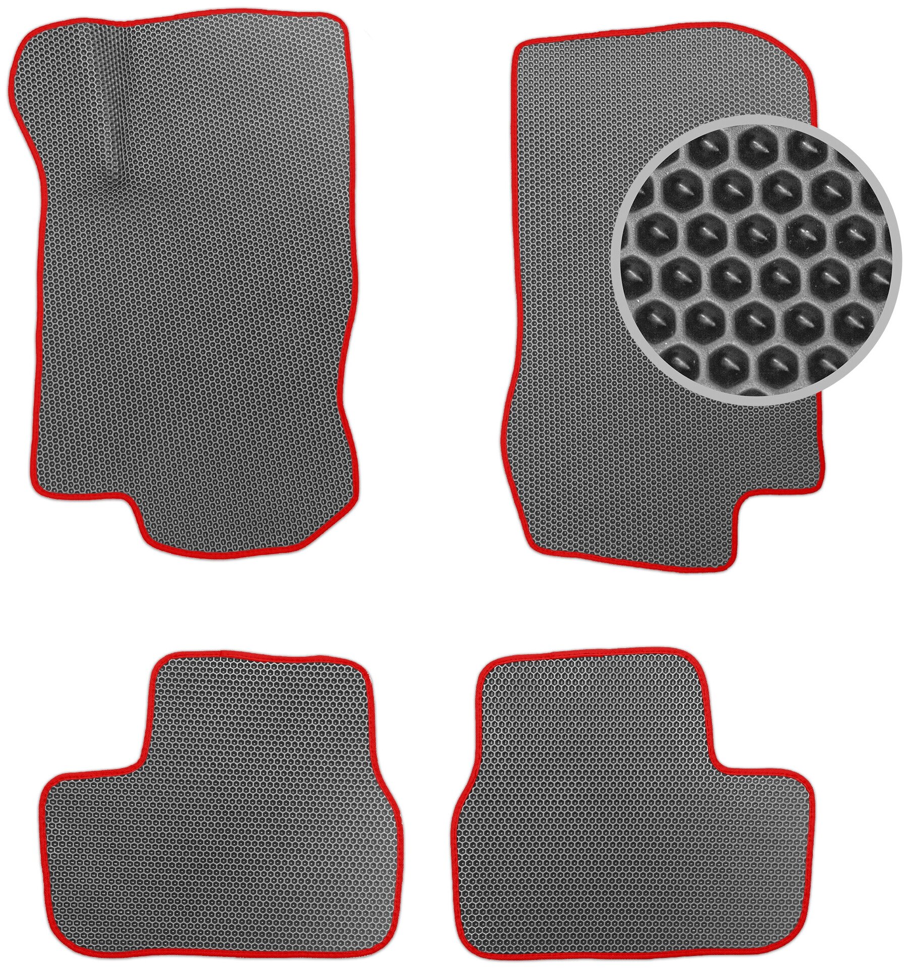 EVA коврики автомобильные для Lada Granta 2011-2021, без перемычки, серые с красной окантовкой (Лада Гранта)