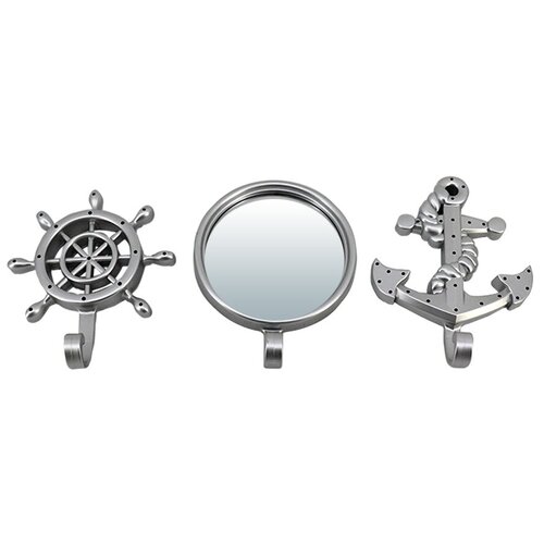 фото Qwerty набор декоративных крючков и зеркало ''марсель'', серебро, 3шт, d8 см /16