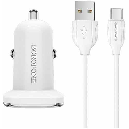 фото Автомобильное зарядное устройство borofone bz12 2usb с кабелем type-c (белое) без бренда