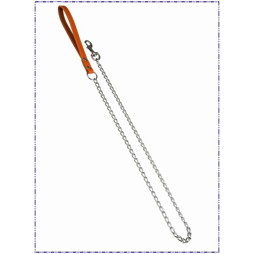 Поводок-цепь 3 мм с кожаной ручкой 125 см. Оранжевый