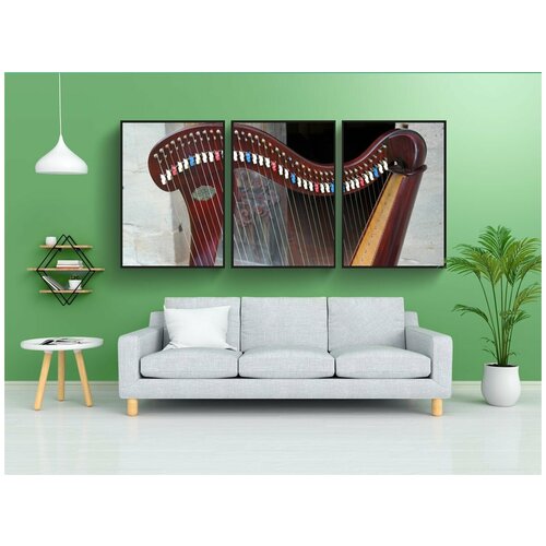 фото Модульный постер "арфа, струнный инструмент, музыкальный инструмент" 180x90 см. из 3х частей в тубусе, без рамки lotsprints