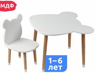 Детский стол и стул из дерева MEGA TOYS Мишка комплект деревянный столик со стульчиком / набор мебели для детской комнаты