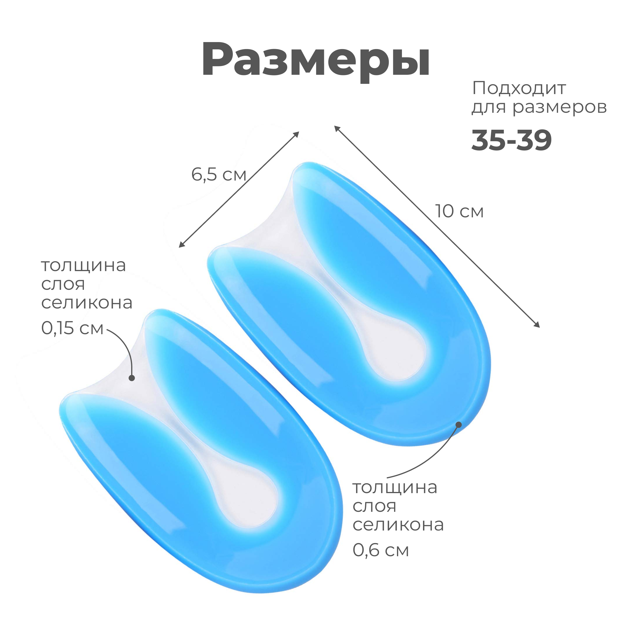 Подпяточники ортопедические силиконовые для обуви при пяточной шпоре Полустелька гелевая амортизирующая в пятку — фото 1