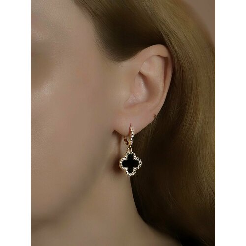 Серьги , золочение, фианит, размер/диаметр 20 мм., золотой, белый