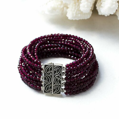 Браслет Mia Diva многорядный, гранат, размер 14 см, бордовый