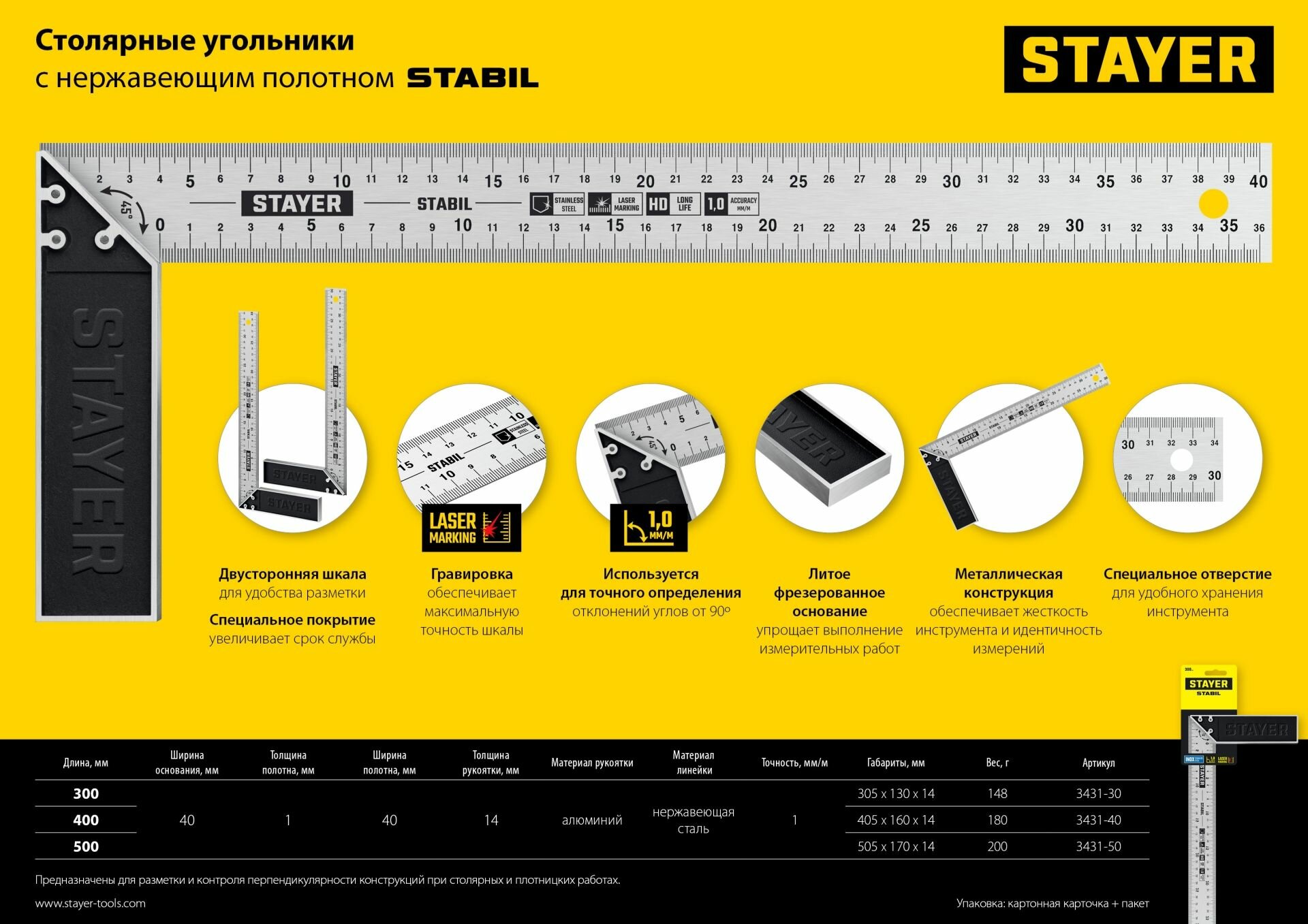 STAYER 400 мм, столярный угольник, Professional (3431-40) — фото 1