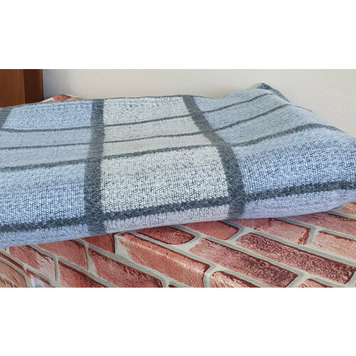 Одеяло п-ш 50% шерсть 50% ПЭ 140х205, серо-голубая клетка ОПШ-1 голубой, серый, размер 1.5, спальный