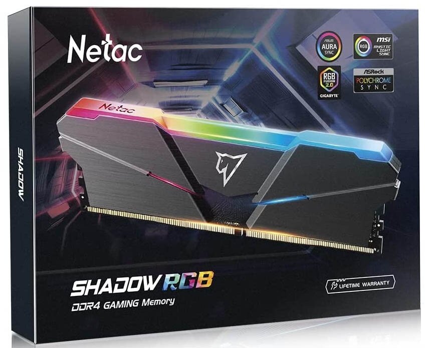 Оперативная память DDR 4 DIMM 16Gb PC25600, 3200Mhz, Netac Shadow NTSRD4P32SP-16E, RGB, C16 Grey, с радиатором