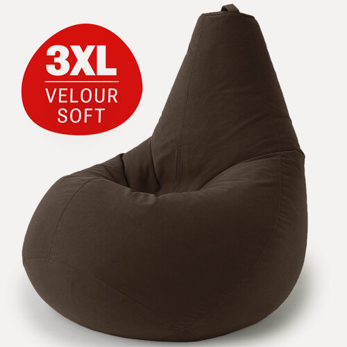 Изображение товара Кресло мешок Bean Joy, пуфик мешок, бескаркасное кресло, размер 3XL, мебельный велюр, горький шоколад
