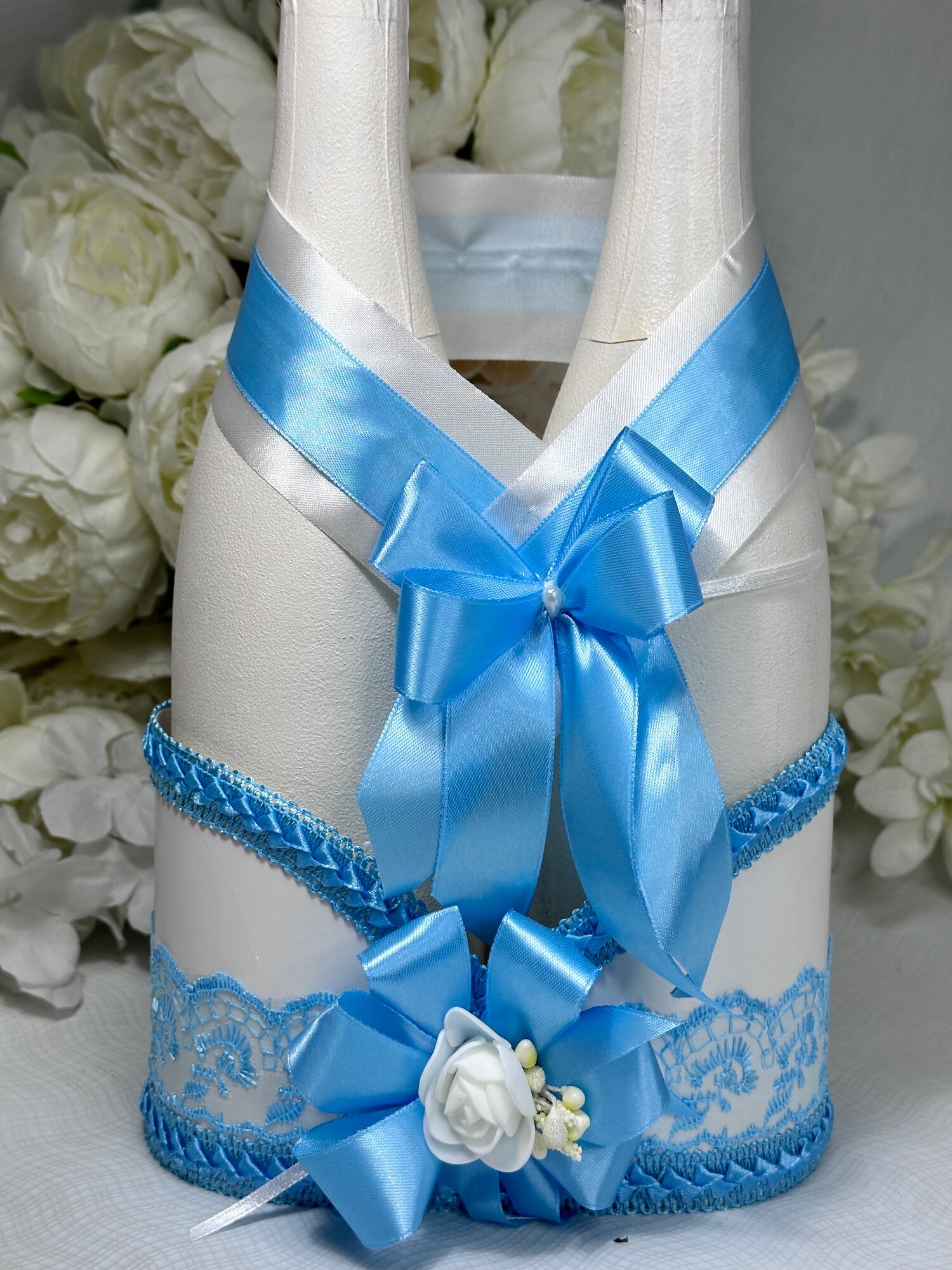 Украшение для шампанского Корзинка "Ажурная", голубой