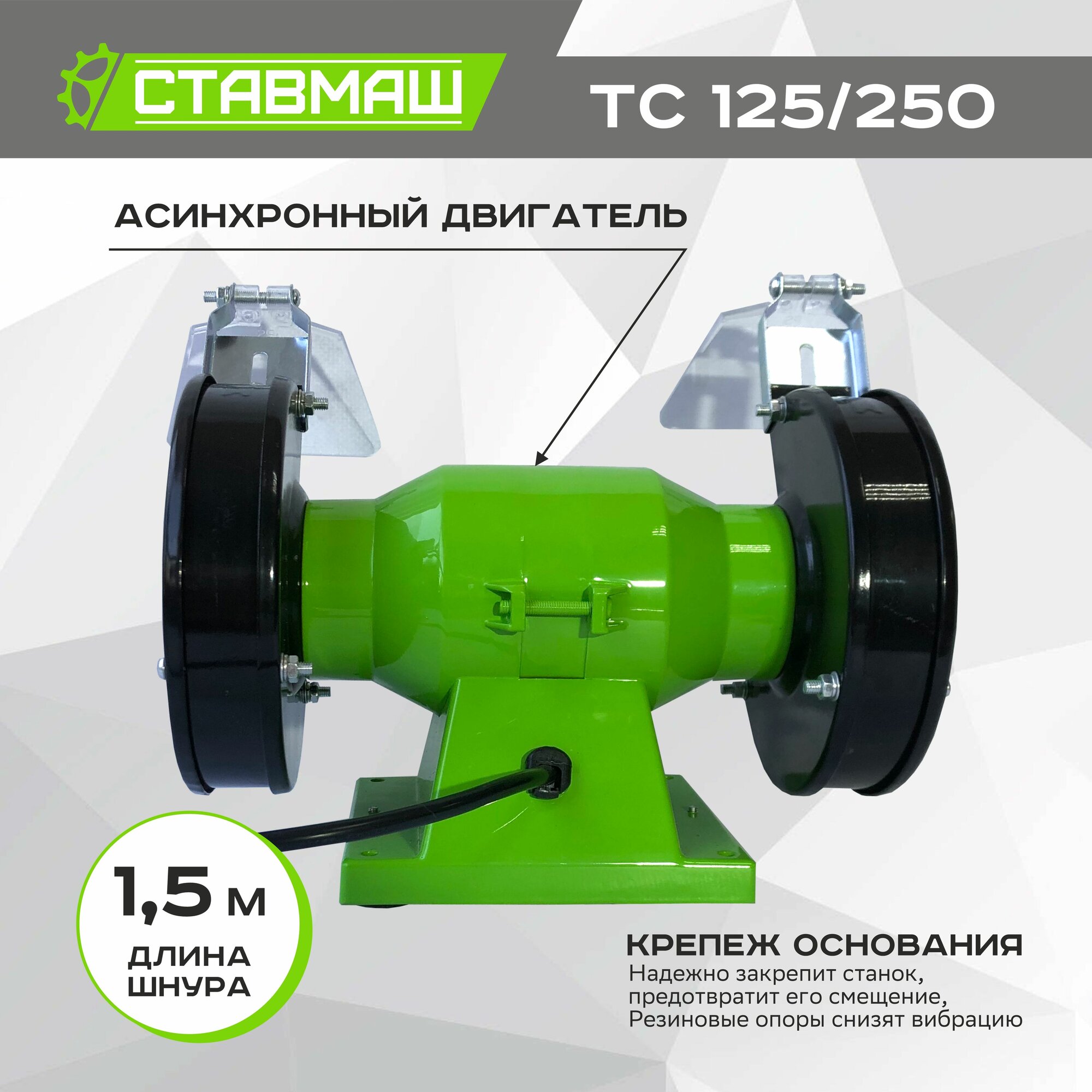 Станок точильный Ставмаш ТС-125/250, электрический, асинхронный двигатель, защитный кожух — фото 1