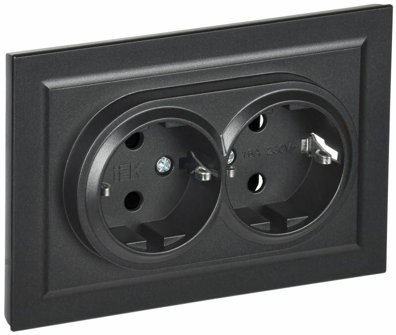 Розетка 2-м СП BRITE РС12-3-БрЧ 16А в сборе с заземл. без защ. шторок черн. IEK BR-R21-16-K02-F