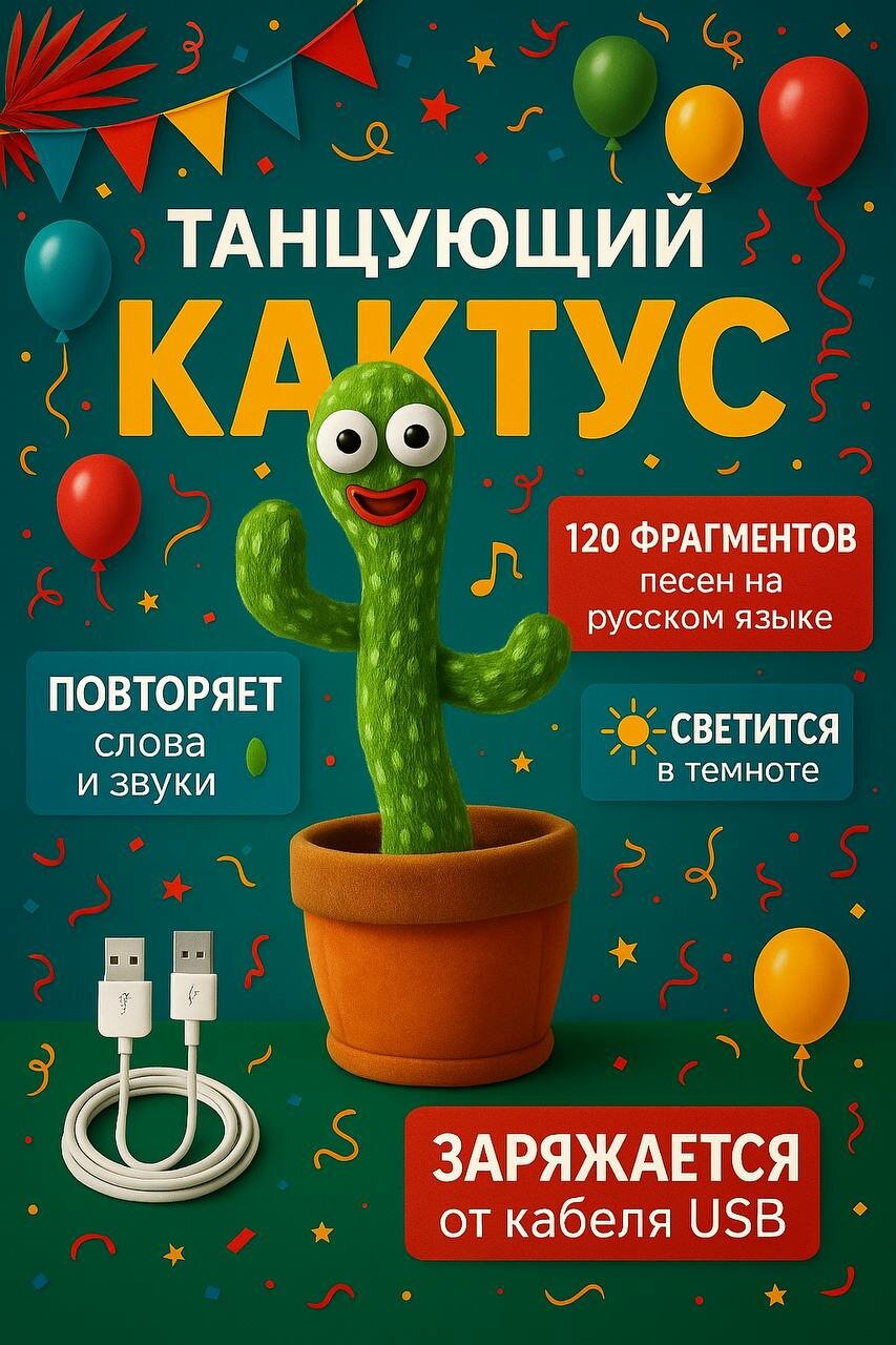 Танцующий кактус / поющий кактус / музыкальный кактус игрушка / 120 мелодий