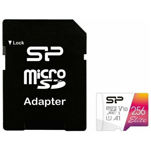 карта памяти microsdxc 256 гб адаптер на sd 1 шт чёрный Карта памяти 256Gb MicroSD Silicon Power Elite + SD адаптер (SP256GBSTXBV1V20SP)